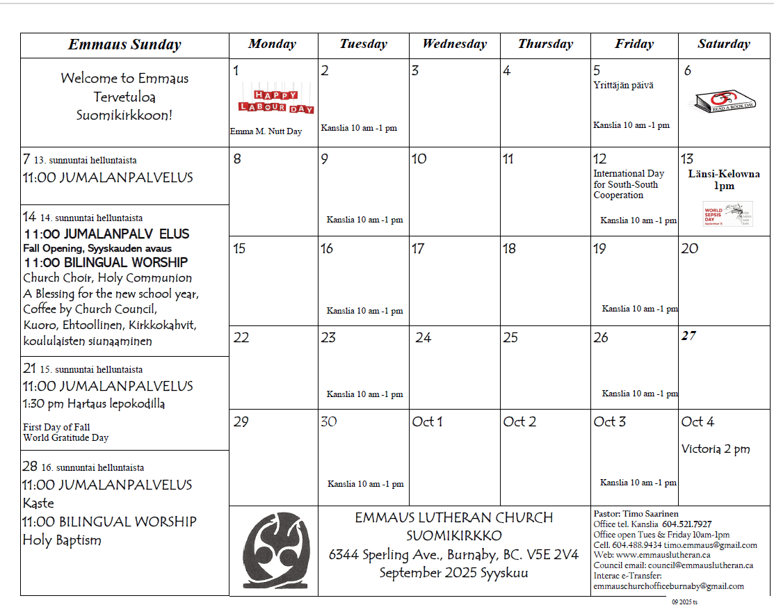 September 2025 November calendar